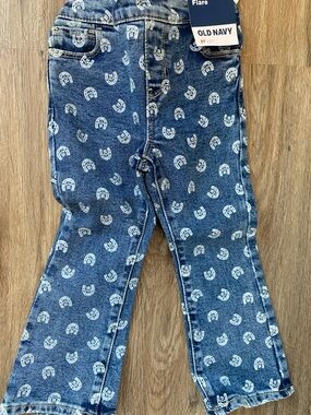 Old Navy Blue Denim Flare Jeans with White Horseshoe Print